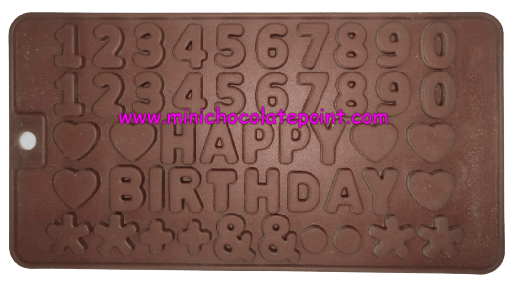 [SKU-P-2219617133S] Designer Chocolate Silicon Mould 0 to 9 with Happy Birthday and Sign and Heart