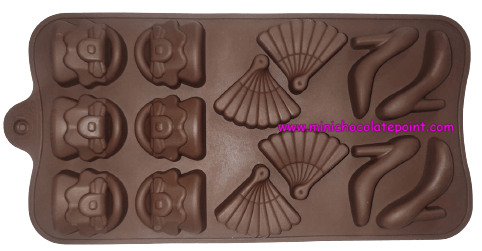 [SKU-P-2219608287S] Designer Chocolate Silicon Mould Purse, Fan, and Shoes Heels